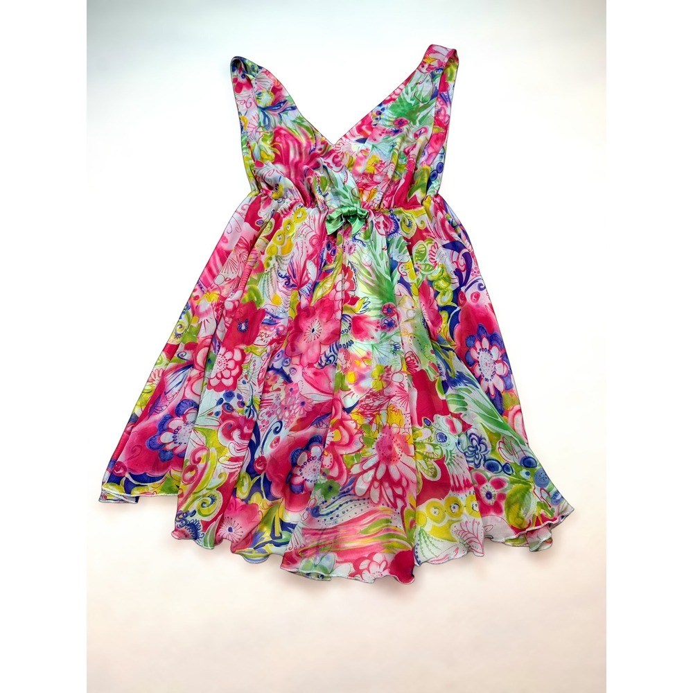 Cabernet Floral Babydoll Top Sleeveless V-Neck Empire Waist Pink‎ Green Small